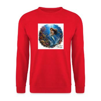 Unterwasser-Meerjungfrau in der  Korallen Welt - Unisex Pullover - Rot - Vorne - Alina (178cm) & Michal (187cm)