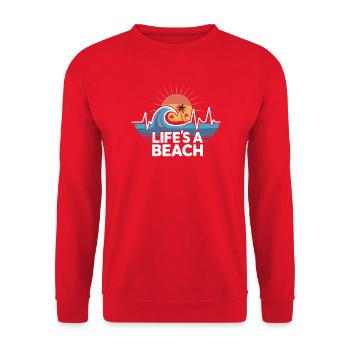 Life's A Beach Sonnenuntergang Wellen - Unisex Pullover - Rot - Vorne - Alina (178cm) & Michal (187cm)