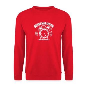 Schule War Gestern – Erzte Schicht Wecker Vektor - Unisex Pullover - Rot - Vorne - Alina (178cm) & Michal (187cm)