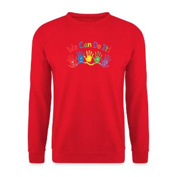 Kinder Handabdrücke Welle – Bunte Wachsmaler Kunst - Unisex Pullover - Rot - Vorne - Alina (178cm) & Michal (187cm)