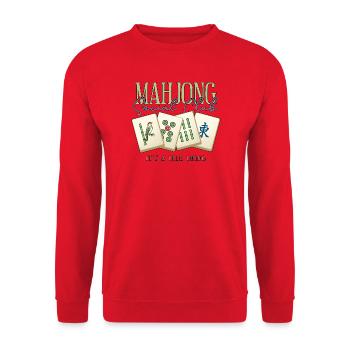 Mahjong Social Club Club Fliesen-Ding - Unisex Pullover - Rot - Vorne - Alina (178cm) & Michal (187cm)