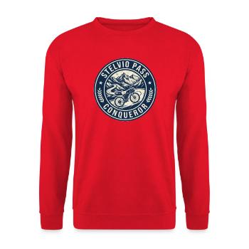 Stelvio Pass Conqueror Retro-Abzeichen - Unisex Pullover - Rot - Vorne - Alina (178cm) & Michal (187cm)