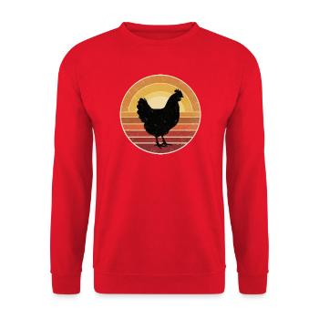 Retro Huhn Sunset Vintage - Unisex Pullover - Rot - Vorne - Alina (178cm) & Michal (187cm)