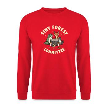 Kleines Waldkomitee: Tiny Forest - Unisex Pullover - Rot - Vorne - Alina (178cm) & Michal (187cm)