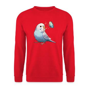 Wellensittich mit Schmetterling - Unisex Pullover - Rot - Vorne - Alina (178cm) & Michal (187cm)