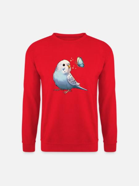 Wellensittich mit Schmetterling - Unisex Pullover - Rot
