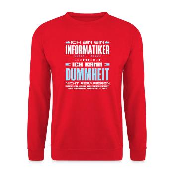 Informatiker Dummheit Reparieren - Unisex Pullover - Rot - Vorne - Alina (178cm) & Michal (187cm)