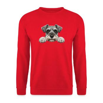 Spickender Schnauzer Neugieriges Barthundegesicht - Unisex Pullover - Rot - Vorne - Alina (178cm) & Michal (187cm)