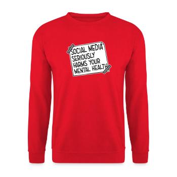 Social Media Seriously Harms Mental Health Saying - Unisex Sweatshirt - red - Front - Alina (178cm) & Michal (187cm)