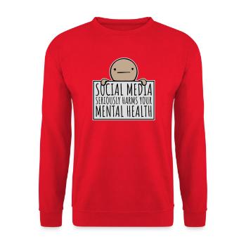 Social Media Seriously Harms Mental Health Saying - Unisex Sweatshirt - red - Front - Alina (178cm) & Michal (187cm)