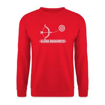 Kleiner Bogenschütze – Bogenschießen Pfeil Bogen - Unisex Pullover - Rot - Vorne - Alina (178cm) & Michal (187cm)