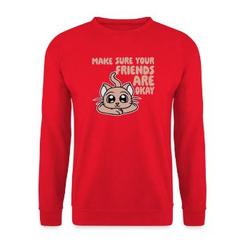 Make Sure Your Friends Are Okay Katze Kätzchen Süß - Unisex Pullover - Rot - Vorne - Alina (178cm) & Michal (187cm)