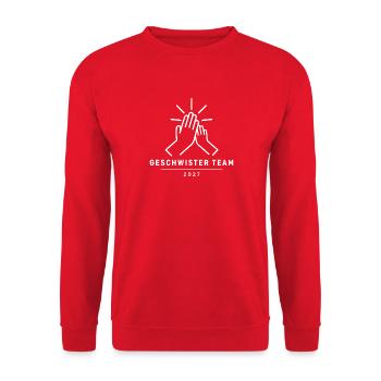 Geschwister Team 2027 – High Five Familie Vektor - Unisex Pullover - Rot - Vorne - Alina (178cm) & Michal (187cm)
