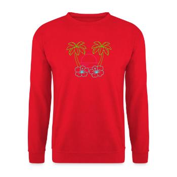 Neon Tropenstrand Sonnenuntergang - Unisex Pullover - Rot - Vorne - Alina (178cm) & Michal (187cm)