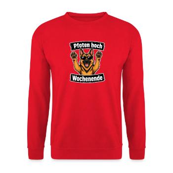Pfoten hoch – Schäferhund Wochenende - Unisex Pullover - Rot - Vorne - Alina (178cm) & Michal (187cm)