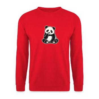 Kuschelpanda Sitzt Niedlich - Unisex Pullover - Rot - Vorne - Alina (178cm) & Michal (187cm)