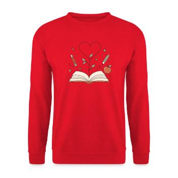 Herzbaum aus Buch – Kreativität blüht - Unisex Pullover - Rot - Vorne - Alina (178cm) & Michal (187cm)