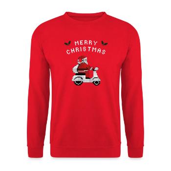 Merry Christmas Pixel Santa Roller Geschenk - Unisex Pullover - Rot - Vorne - Alina (178cm) & Michal (187cm)