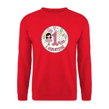 Erstes Geburtstagsposter Ballerina & Hase - Unisex Pullover - Rot - Vorne - Alina (178cm) & Michal (187cm)