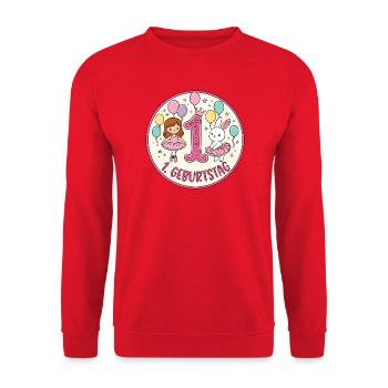 Erstes Geburtstag: Glitzer Hase Ballons - Unisex Pullover - Rot - Vorne - Alina (178cm) & Michal (187cm)