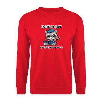 Farbe im Blut Pinsel in der Hand - Maler Waschbär - Unisex Pullover - Rot - Vorne - Alina (178cm) & Michal (187cm)