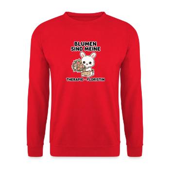 Blumen sind meine Therapie - Floristin mit Hase - Unisex Pullover - Rot - Vorne - Alina (178cm) & Michal (187cm)