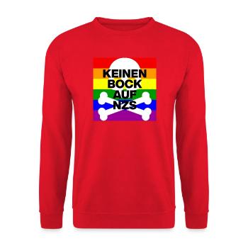KEINEN BOCK AUF NZS, NO NZS, NO AFD, SKULL WEISS - Unisex Pullover - Rot - Vorne - Alina (178cm) & Michal (187cm)