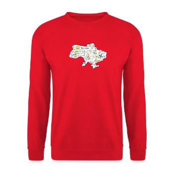 Ukraine-Sieg-Karten-Doodle - Unisex Pullover - Rot - Vorne - Alina (178cm) & Michal (187cm)