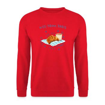 A kiss from Paris, France with Croissant - Unisex Sweatshirt - red - Front - Alina (178cm) & Michal (187cm)