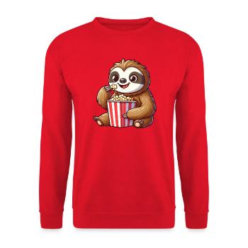 Faultier Popcorn Kino Filme Lustig Niedlich Cool - Unisex Pullover - Rot - Vorne - Alina (178cm) & Michal (187cm)