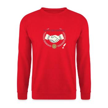 Pacta sunt servanda – Handschlag & Recht Wappen - Unisex Pullover - Rot - Vorne - Alina (178cm) & Michal (187cm)