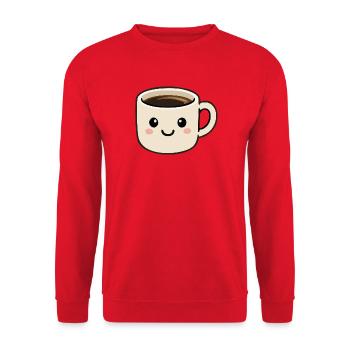 Süßer lächelnder Kawaii-Kaffeetassen-Cartoon - Unisex Pullover - Rot - Vorne - Alina (178cm) & Michal (187cm)