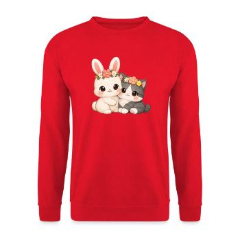 Lapin avec chat - Sweat-shirt Unisexe - rouge - Devant - Alina (178cm) & Michal (187cm)