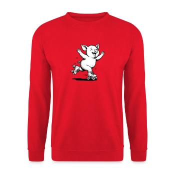 Süßer Rollschuhlaufender Schweinsklittschuhläufer - Unisex Pullover - Rot - Vorne - Alina (178cm) & Michal (187cm)