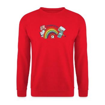 Schulstart Regenbogen  - Unisex Pullover - Rot - Vorne - Alina (178cm) & Michal (187cm)