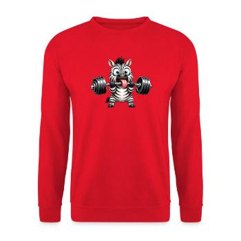 Zebra mit Hantel Comic Bodybuilding Cartoon - Unisex Pullover - Rot - Vorne - Alina (178cm) & Michal (187cm)