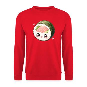 Kawaii Sushi Roll with Cute Face - Unisex Sweatshirt - red - Front - Alina (178cm) & Michal (187cm)