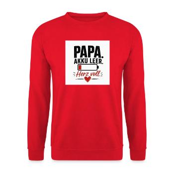 Papa Akku leer Herz voll - Unisex Pullover - Rot - Vorne - Alina (178cm) & Michal (187cm)