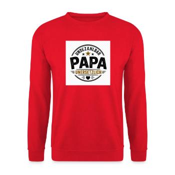 Unbezahlbar Papa Unersetzlich - Unisex Pullover - Rot - Vorne - Alina (178cm) & Michal (187cm)