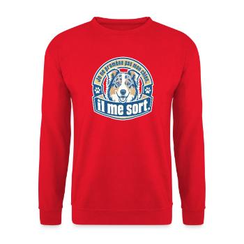 I don't walk my dog, he takes me out. - Unisex Sweatshirt - red - Front - Alina (178cm) & Michal (187cm)