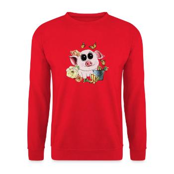 Petit cochon mignon aux yeux globuleux - Sweat-shirt Unisexe - rouge - Devant - Alina (178cm) & Michal (187cm)