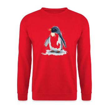 Watercolor penguin in the jump - Unisex Sweatshirt - red - Front - Alina (178cm) & Michal (187cm)