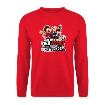 Fussball Assist für die Schwerkraft Sport Humor - Unisex Pullover - Rot - Vorne - Alina (178cm) & Michal (187cm)