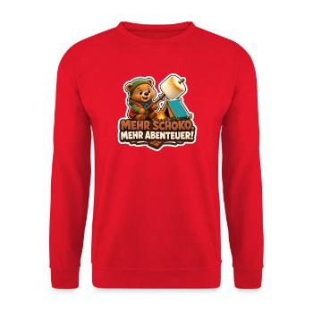 Camping Bär mit Schoko Abenteuer am Lagerfeuer - Unisex Pullover - Rot - Vorne - Alina (178cm) & Michal (187cm)