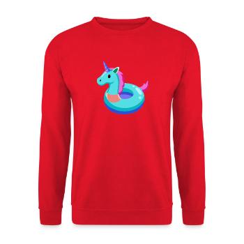 Unicorn Pool Toy - Unisex Sweatshirt - red - Front - Alina (178cm) & Michal (187cm)
