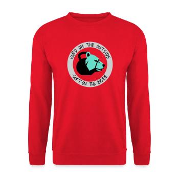 Hart außen, weich innen Bär-Logo - Unisex Pullover - Rot - Vorne - Alina (178cm) & Michal (187cm)