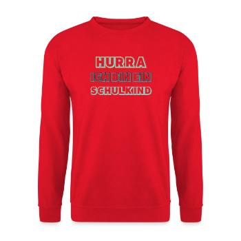 Hurra ich bin ein Schulkind – Einschulung Geschenk - Unisex Pullover - Rot - Vorne - Alina (178cm) & Michal (187cm)