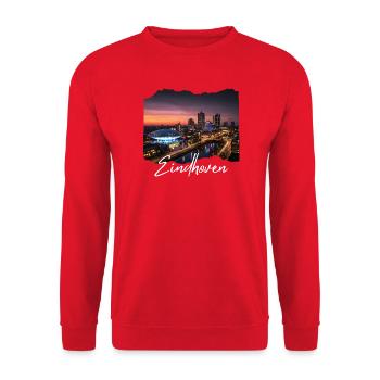 Eindhoven Abend Skyline - Unisex Pullover - Rot - Vorne - Alina (178cm) & Michal (187cm)