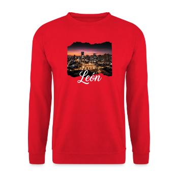 León Stadt bei Nacht - Unisex Pullover - Rot - Vorne - Alina (178cm) & Michal (187cm)