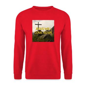 Jesus wird wiederkommen Bergkreuz Geistlicher Gra - Unisex Pullover - Rot - Vorne - Alina (178cm) & Michal (187cm)